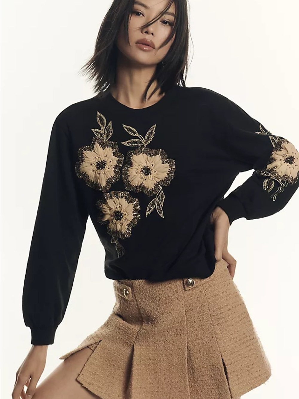 Anthropologie Women’s Size S Floral Appliqué Embellished Sweatshirt Sweater